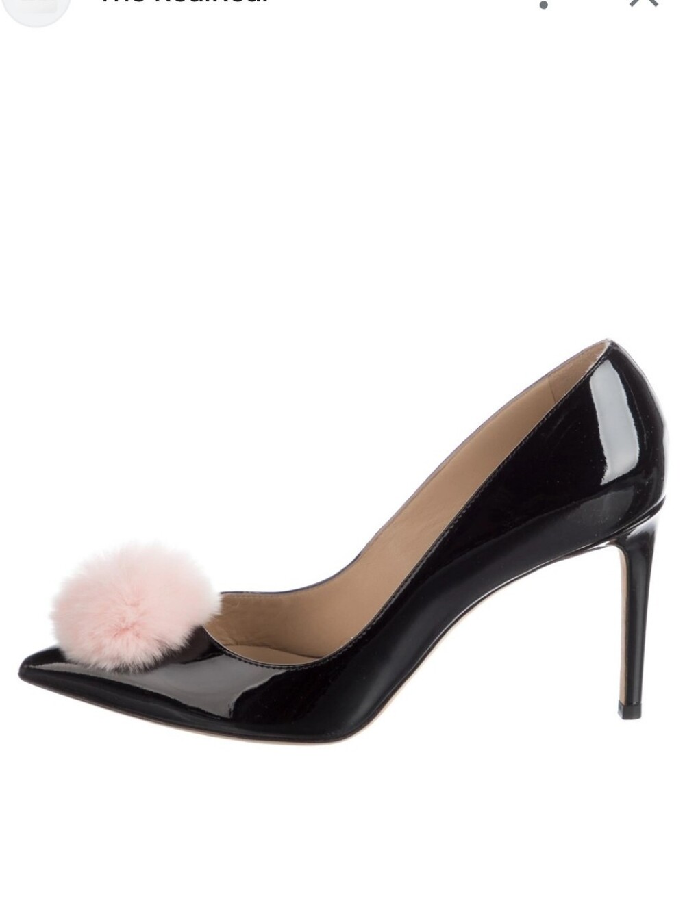 New Repetto Black Patent Pointed Pump with Light Pink Pom, Size 38.5 US 7.5